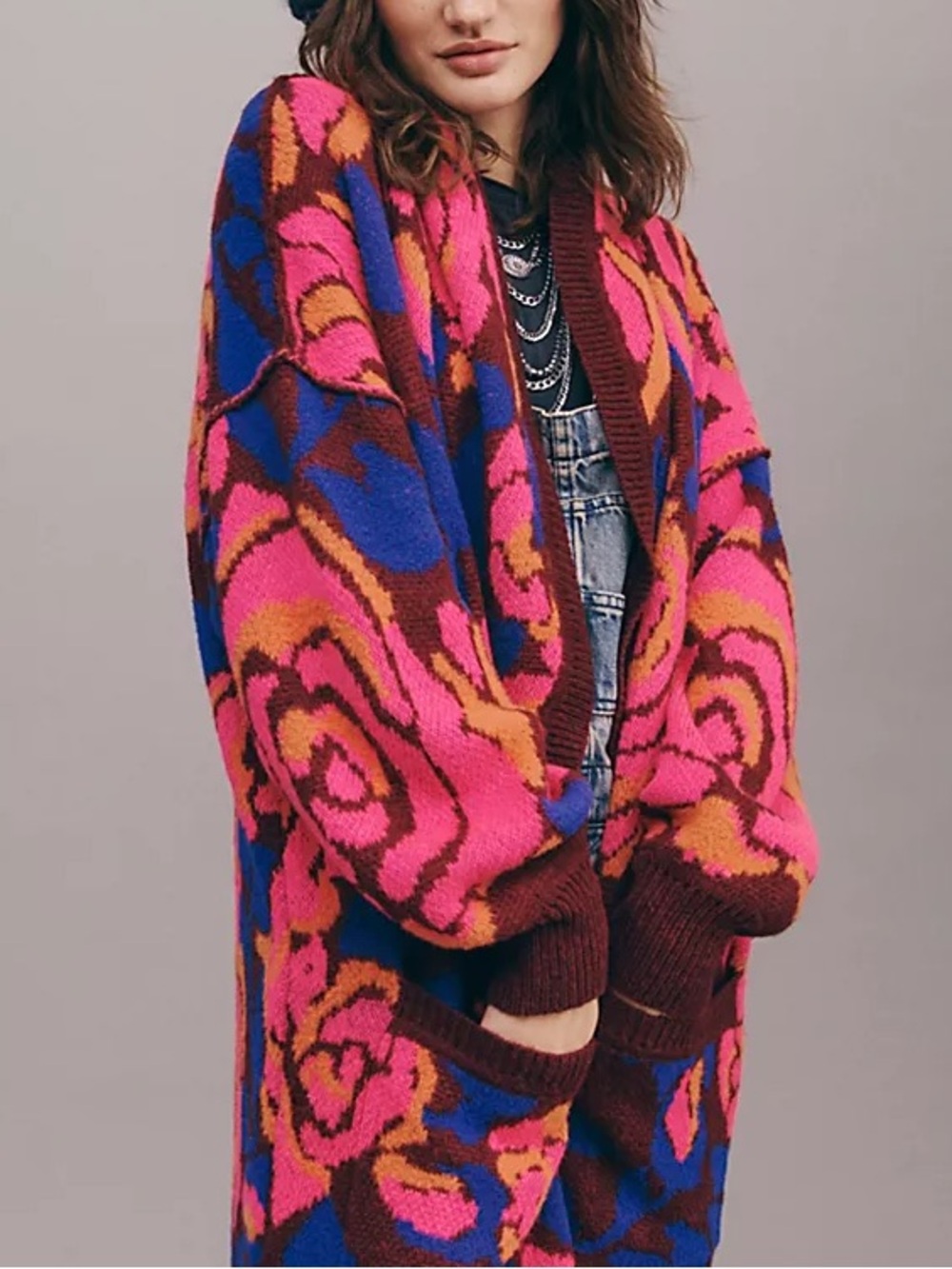 Free People Bloom Cardigan Pink Orange & Blue Size XS